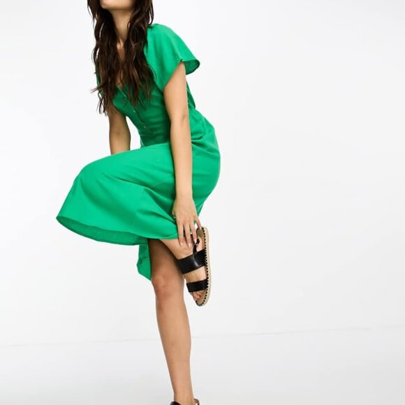 Vero Moda Linen Dress, Green, Size Large - Picture 7 of 8